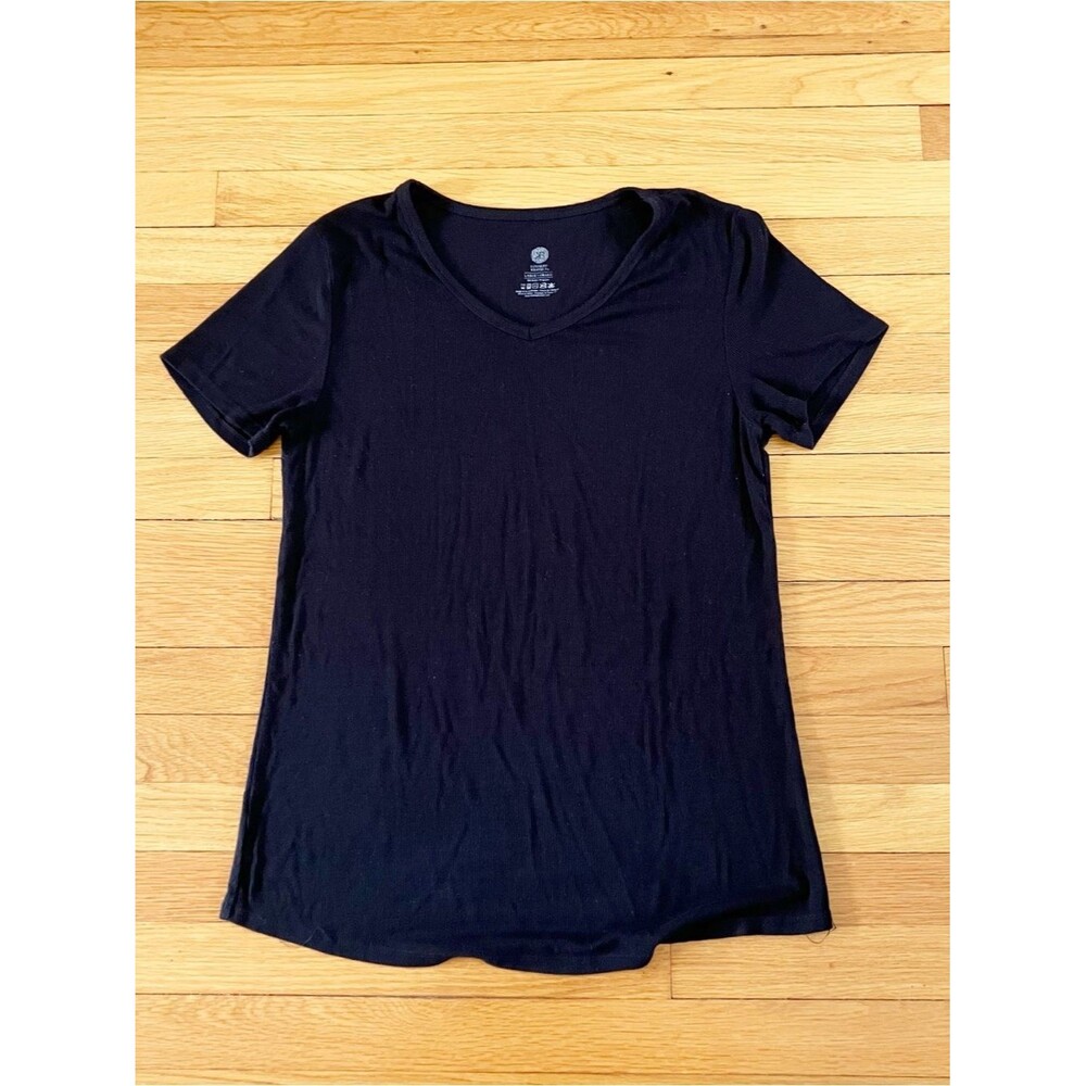 Kindred Bravely Black Ribbed Bamboo Pregnant Maternity V-Neck T-Shirt Tee Large